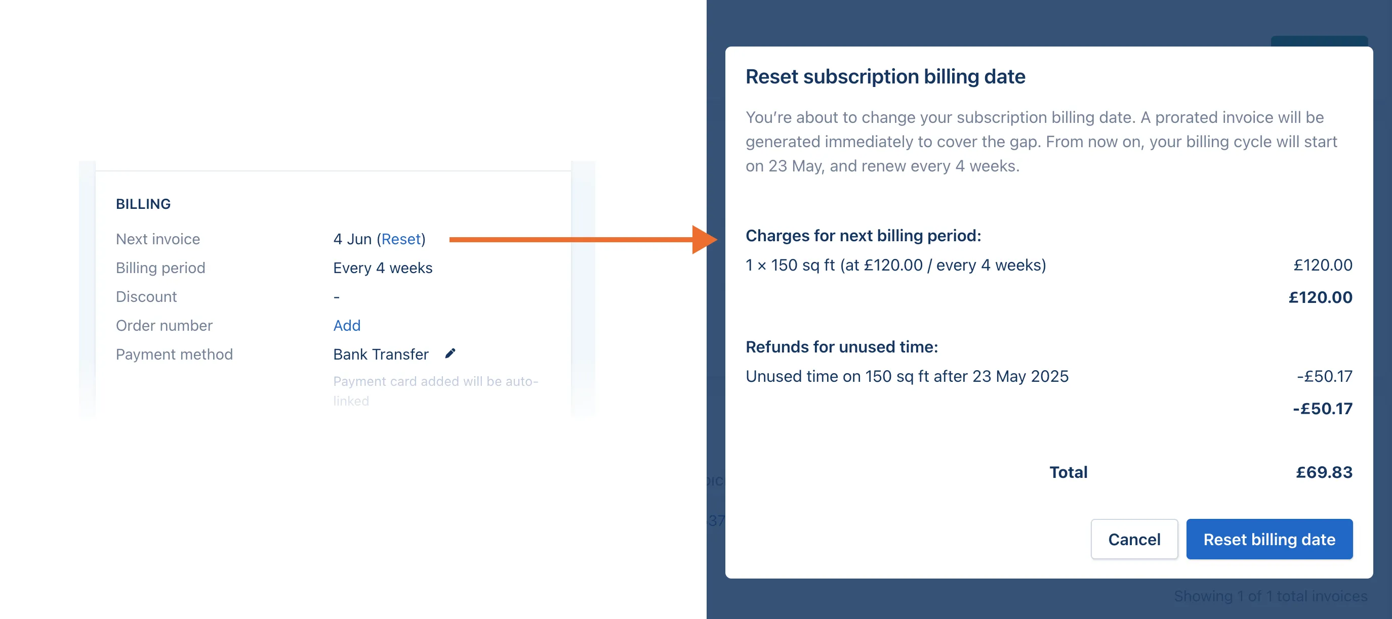 Reset billing date to current day