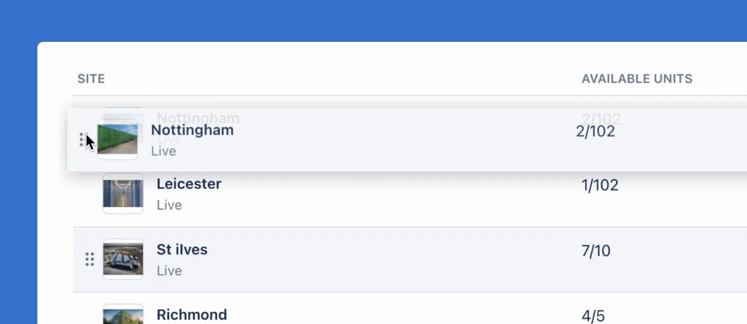 Reorder sites from the Backoffice